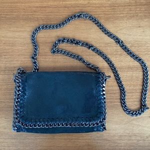 Stella McCartney inspired black leather purse with detachable crossbody chain
